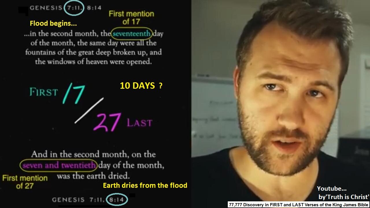 77,777 Discovery in FIRST & LAST Verses of King James Bible (5.02.23) LOOK at the 17, 711, 10 day, flood, references ~ by 'Truth is Christ'