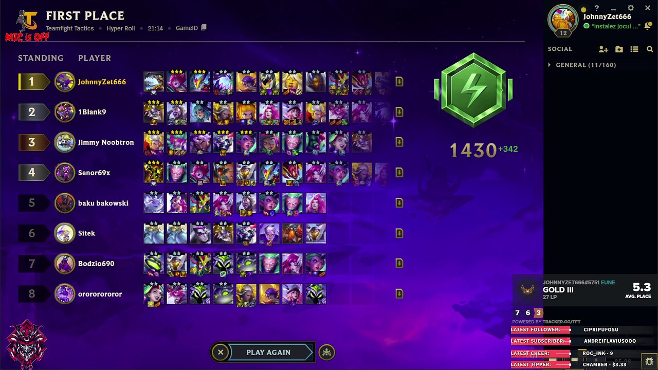 Win and promotion in Hyper Roll from Teamfight Tactics