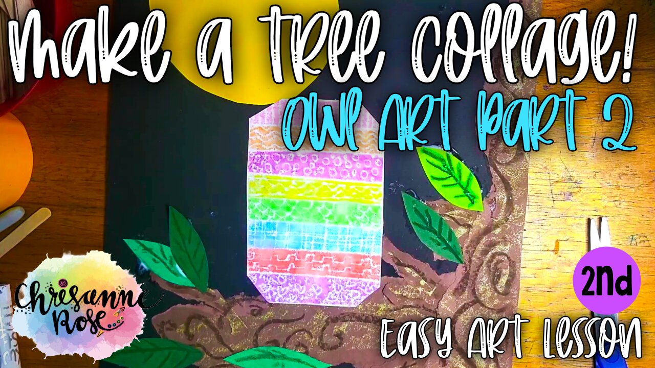 Owl Marker Print Collage Part 2: Make a collage tree! Easy Art Lesson for Homeschools and Classrooms