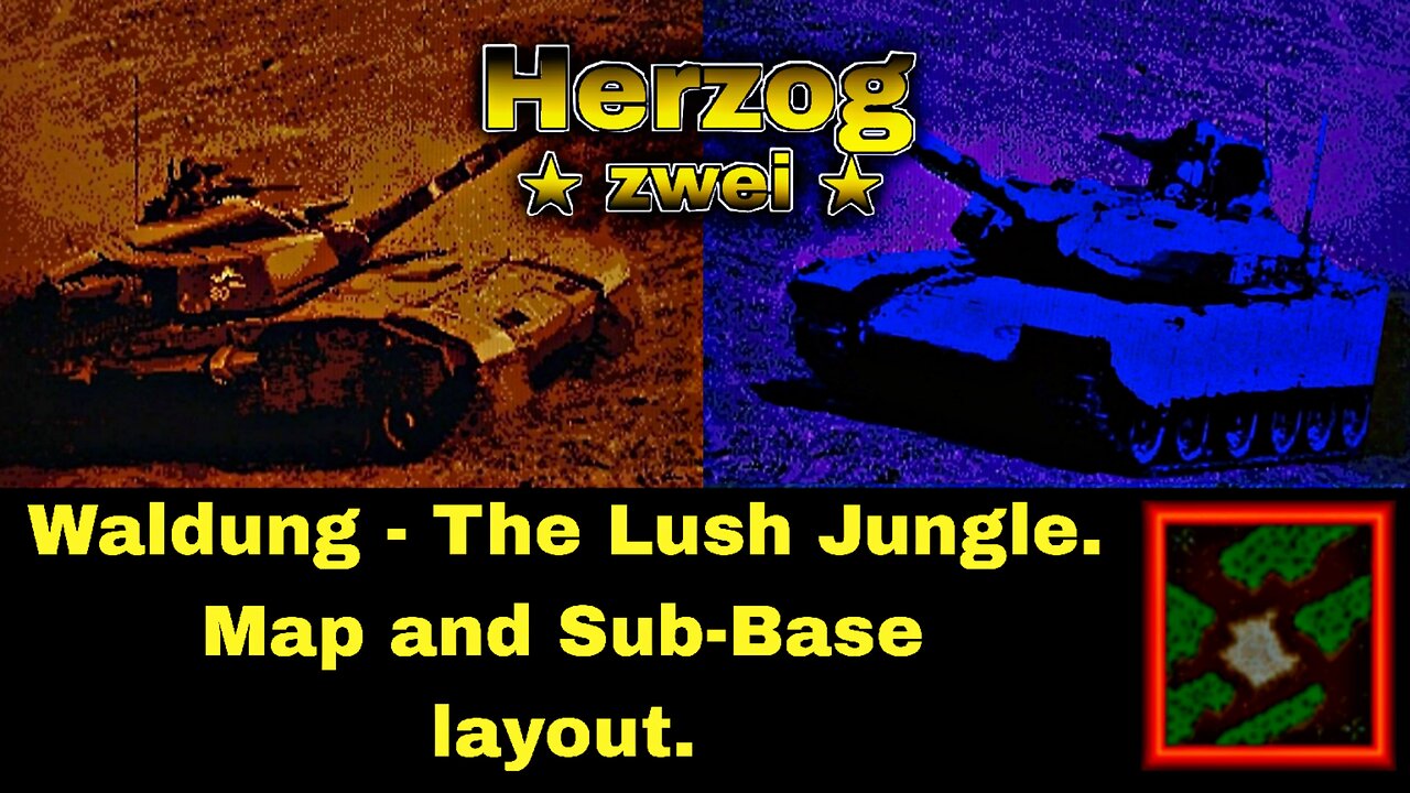 Switch Herzog Zwei G5, 2P splitscreen gameplay on Waldung: Impassable terrain narrows options.