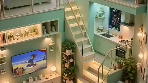 Cozy room loft apartment green decorations