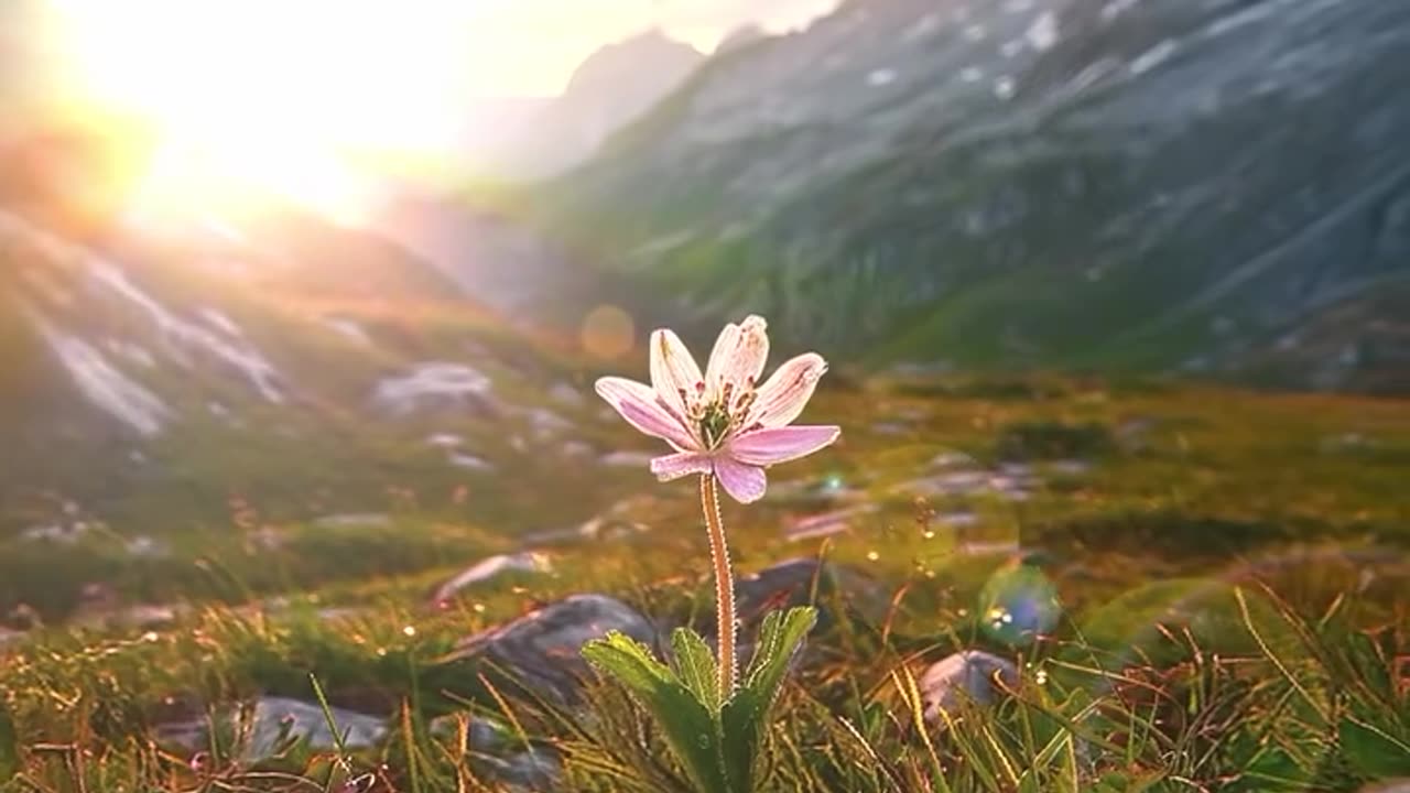 Life flourishes in the alpine heights, kissed by the sunset.