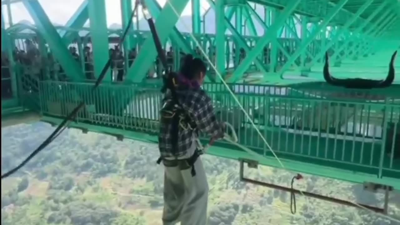 Bungee jumping has opened in China from the new 625-meter Huajiang Canyon Bridge