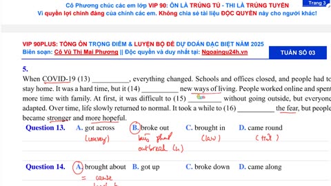 Bộ đề dự đoán Cụm động từ Buổi 1