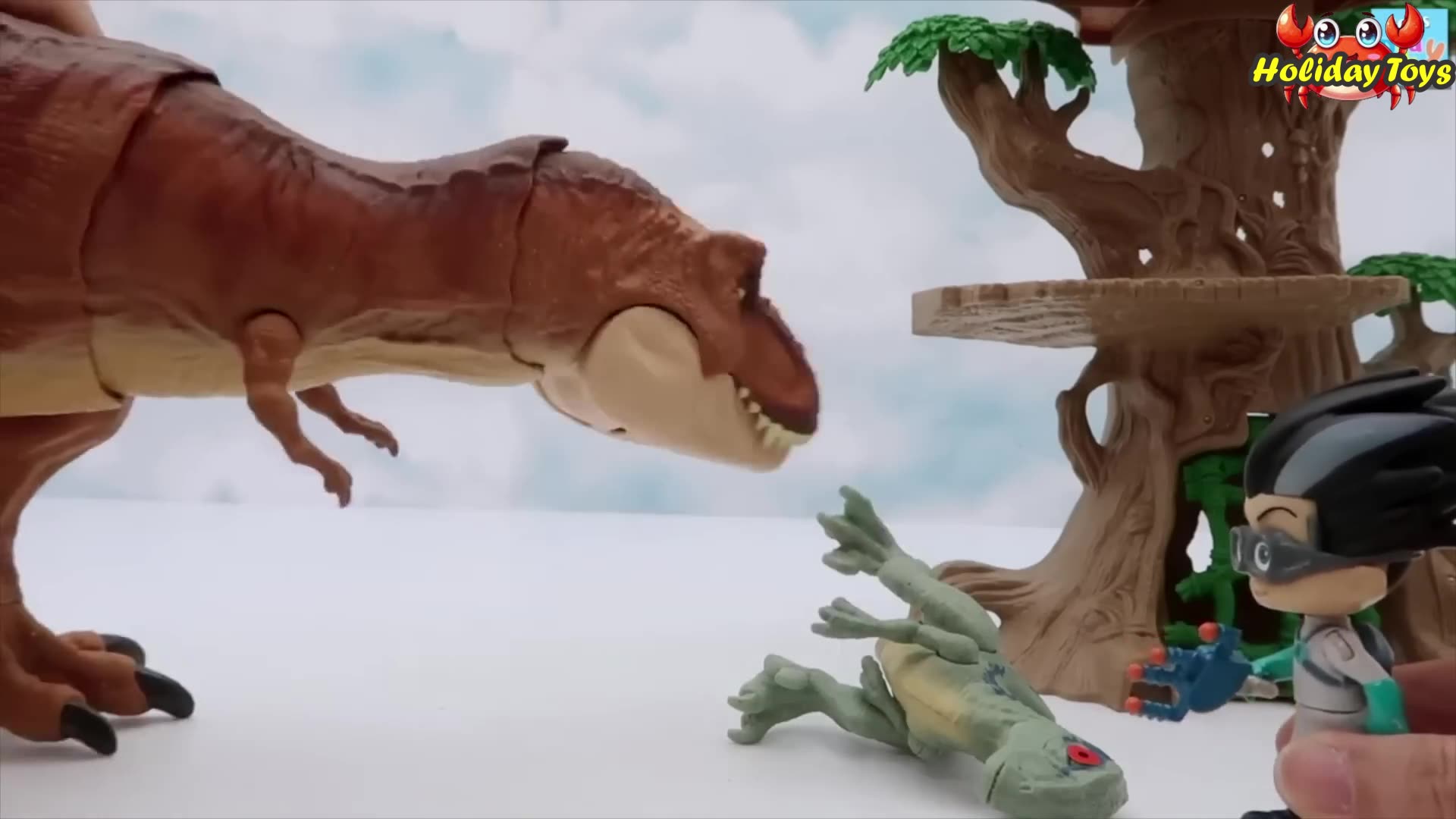 Robot Conquers T Rex Near the Beach at Night