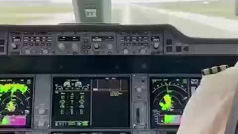 Takeoff of the Virgin Atlantic Airbus A350-1000 in rainy English weather