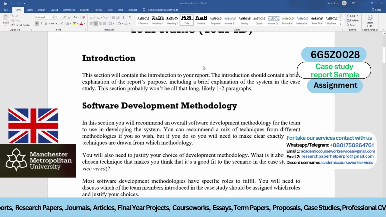 Student Work (Case Study) | 6G5Z0028 Software Development Processes | MMU UK