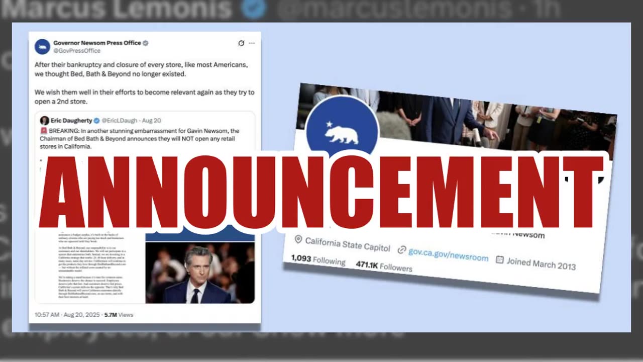 Fact Check: Gavin Newsom Press Office Account Did NOT Post F-Bomb Responding To Bed Bath & Beyond