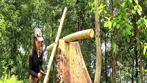 1 - 2 The Miraculous Survival Journey ofa Girl- Building a Wooden House and Hunting Wild Pigs