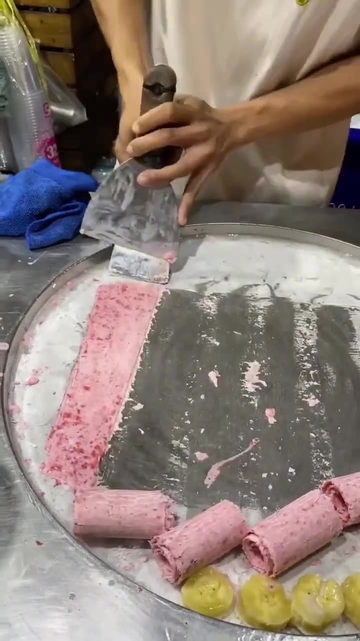 Ice cream roll is famous street food in thailand