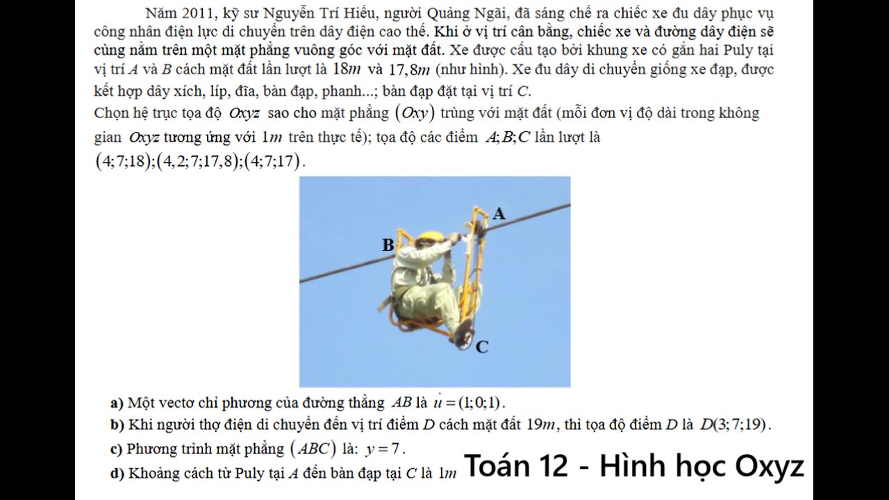 Sở Hưng Yên: Năm 2011, kỹ sư Nguyễn Trí Hiếu, người Quảng Ngãi, đã sáng chế ra chiếc xe đu dây phục