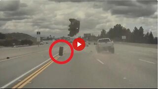Wild Video: Loose tire in the road launches car 20ft into the air. Wow! 😳