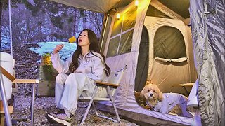 Enjoy tomato mussel stew and bangsho in a small, cozy new tent in the quiet forest