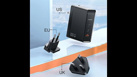 3-in-1 100W Wall Charger, with US_EU_UK Plugs, 2 Type-C & 1 USB Port, for Laptop, Phone, Tablet