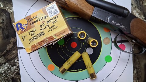 Rio 3x3 #1 Buckshot Loads in standard-length 20ga. with 5-shot group and shell breakdown.