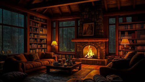 Rainy Night in a Cozy Living Room | Fireplace & Rain Sounds for Deep Sleep
