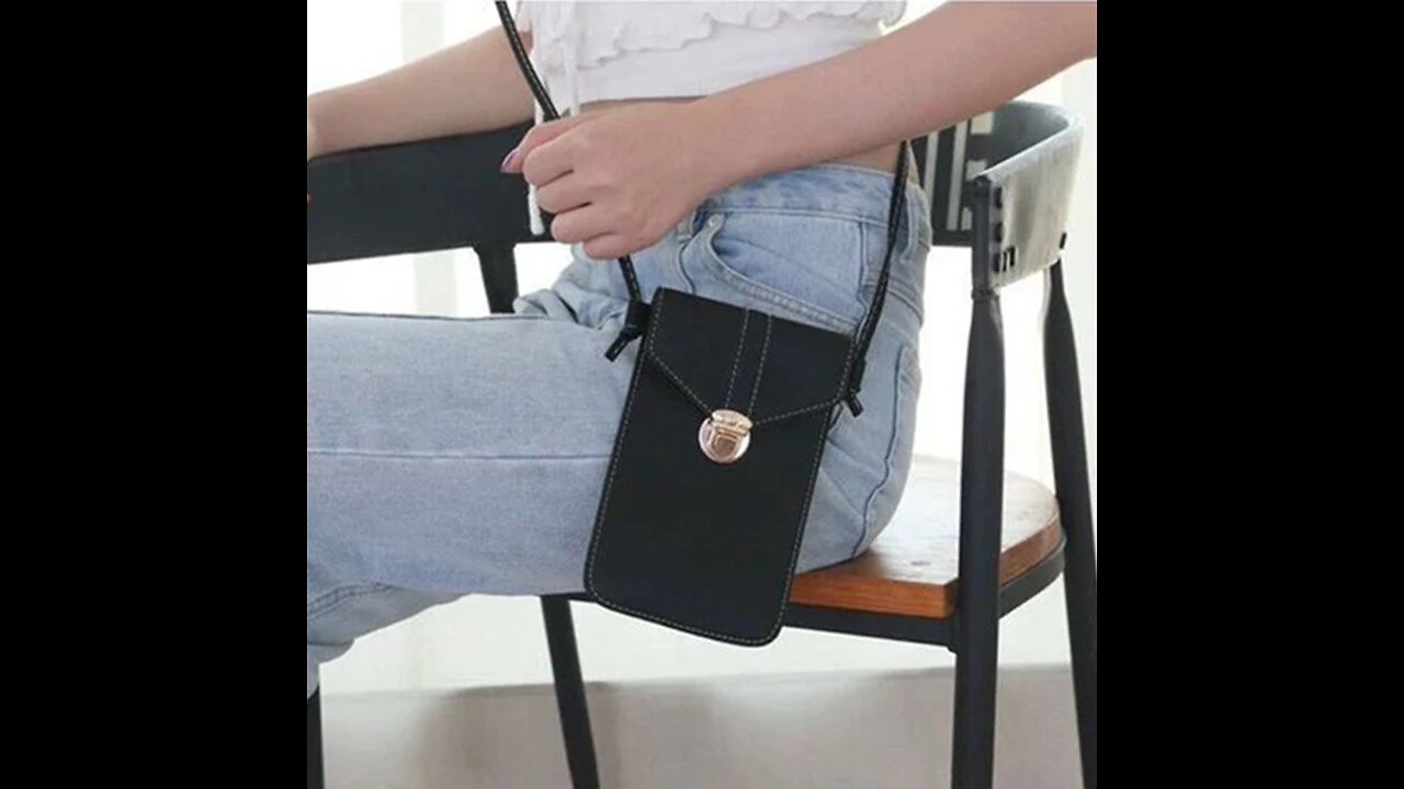 Phone Leather Shoulder Bag, with Adjustable Shoulder Strap and Transparent Touch Screen Compartment