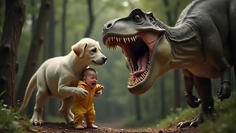 Dogs VS Dinosaurs! Dogs, guided by Jesus, end the dinosaurs' terror with a fiery trap! Cliff fall!