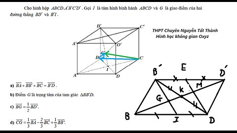 Toán 12: Hình học Oxyz: Cho hình hộp ABCD.A'B'C'D'. Gọi I là tâm hình bình hành ABCD và G là giao