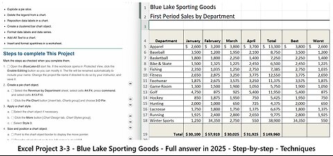 Excel Project 3-3 - SIMnet - Blue Lake Sporting Goods - Full answer in 2025 - Step-by-step