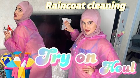 4K Cleaning in Raincoat Try On Haul | Stylish Waterproof Fashion