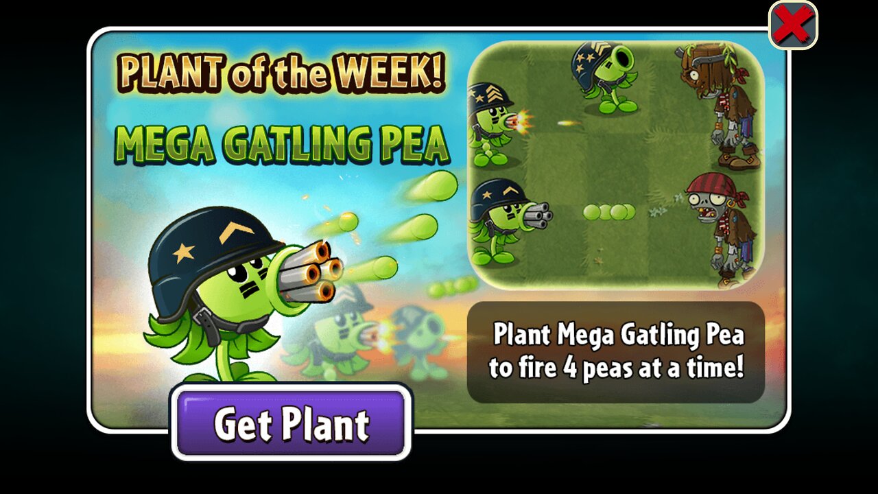Plants vs Zombies 2 - Penny's Pursuit - Seedium Showcase - Mega Gatling Pea - July 2025