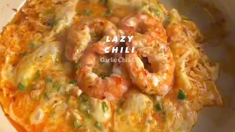 Lazy Cooking simple recipe chilli Shrimp omelette eating with rice
