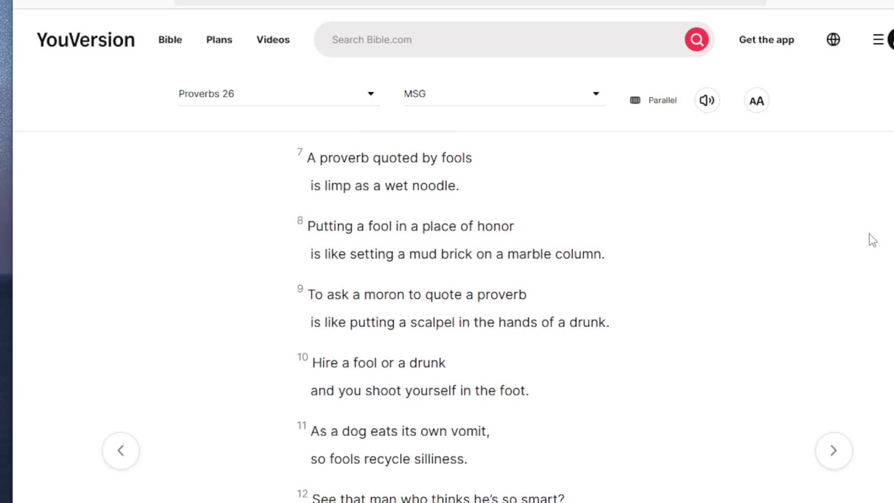 Proverbs Chapter 26 KJV and MSG bible with trivia