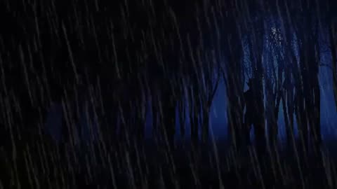 Heavy rain and thunderstorm sounds for sleeping in a Dark Night Forest with the Ghost Standing