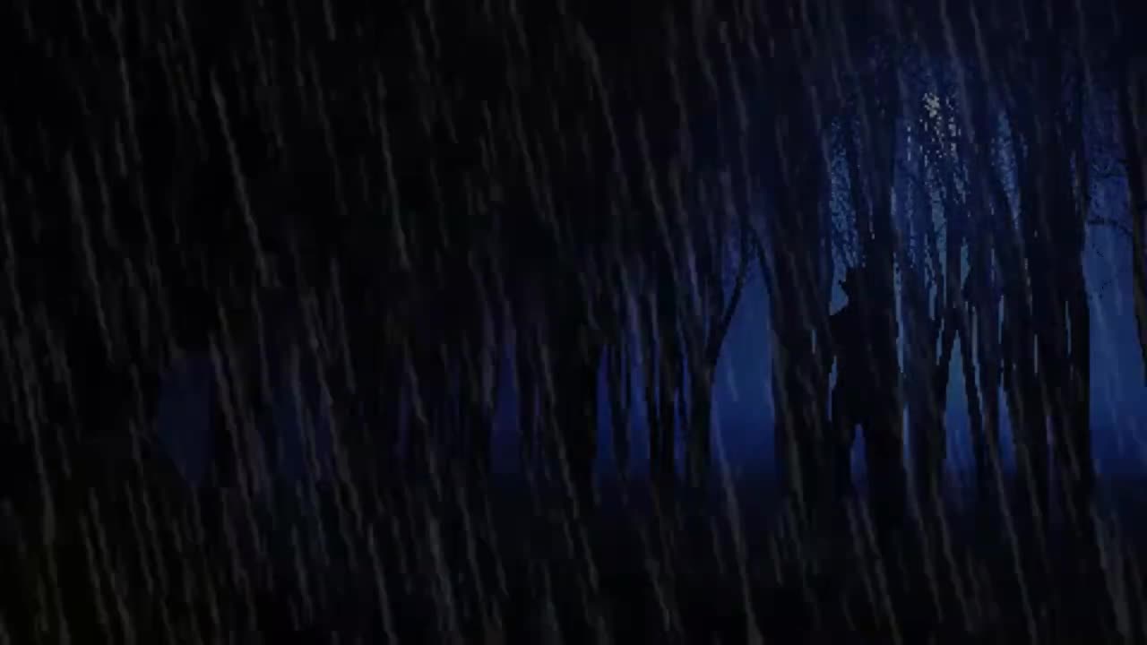 Heavy rain and thunderstorm sounds for sleeping in a Dark Night Forest with the Ghost Standing