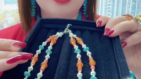 250515-15 Sleeping Beauty Turquoise & Orange Spiny Oyster Set: Beauty on Wrists and Neck