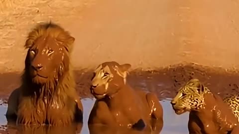 Warthog vs Lion,Lioness & Leopard