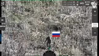 A lone Russian "infantryman" on crutches is trying to advance towards the psosition