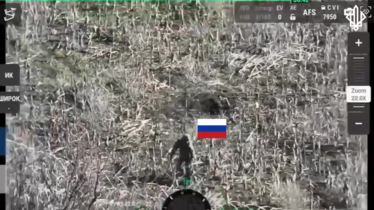 A lone Russian "infantryman" on crutches is trying to advance towards the psosition