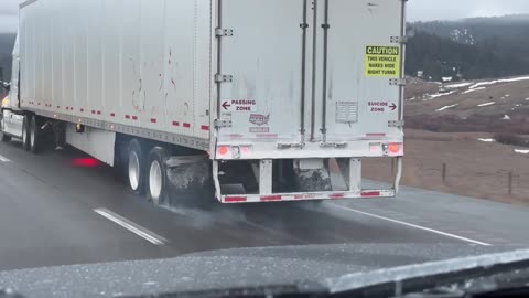 Semi Truck Drives on Mountain Road With 7 Flat Tires
