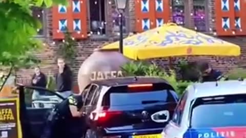 Police car chase through the streets of Amsterdam, Netherlands.