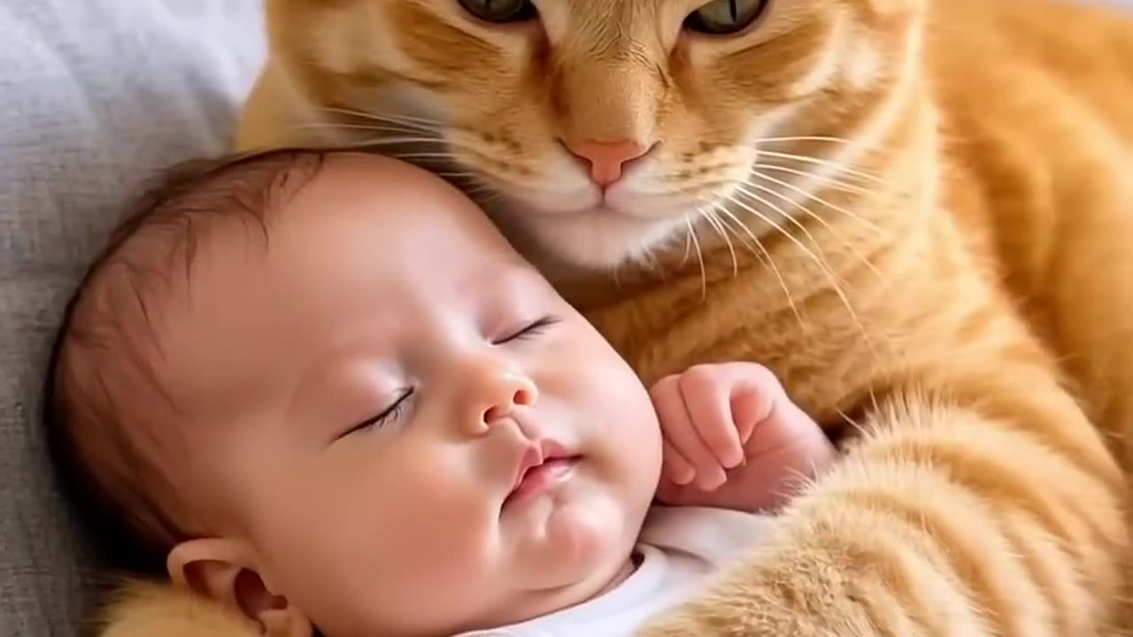 Cats take care of human babies 🥹💗 #cats