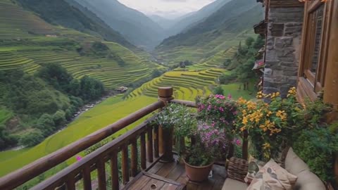 Resort Lounge with Rice Paddy Views.