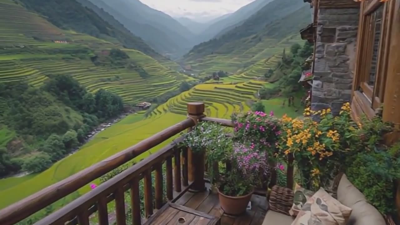 Resort Lounge with Rice Paddy Views.