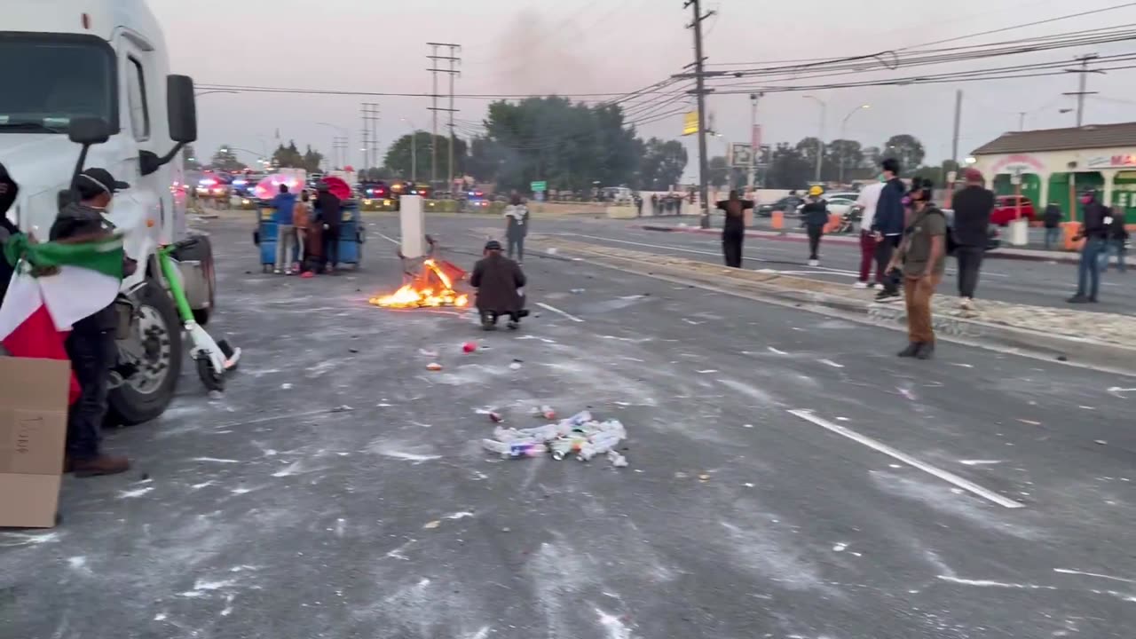 Rioters in Los Angeles are now filling up buckets and bottles with some sort of flammable liquid.
