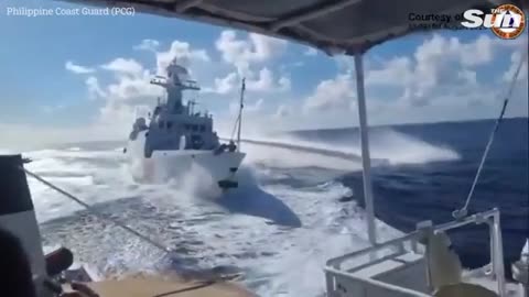 Viral: Moment Chinese ships CRASH while tailing Filipino boat in South China Sea