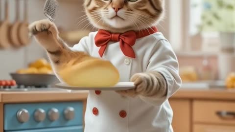 Cat Cooking in the Kitchen