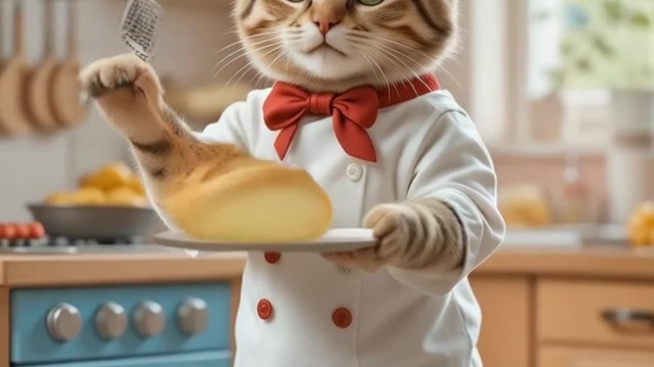 Cat Cooking in the Kitchen
