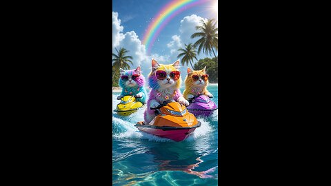 When Rainbow Cats Go on Vacation... 🌴😎 #cat #aiart #animation