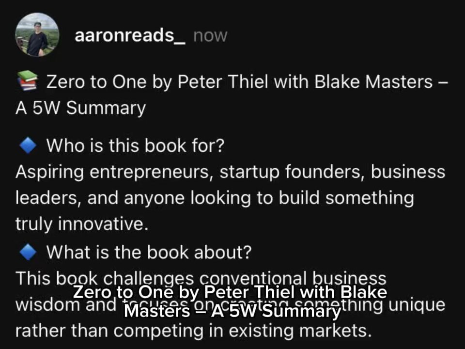 Zero to one by Peter Thiel with Blake Masters (Summary)