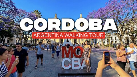 Cordoba, Argentina walking tour 4K 60 FPS. Jesuit Block, Colonial architecture & JACARANDAS
