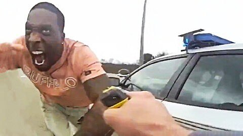 footage shows a furious black man fighting with cop