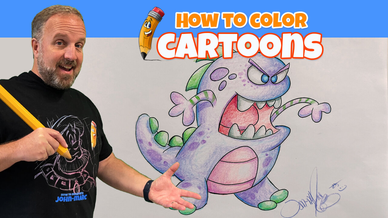 How to Color a Cartoon Monster with Colored Pencils!