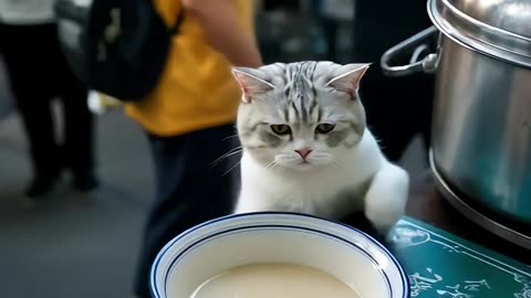 A hardworking cat makes a living by selling soy milk #ai