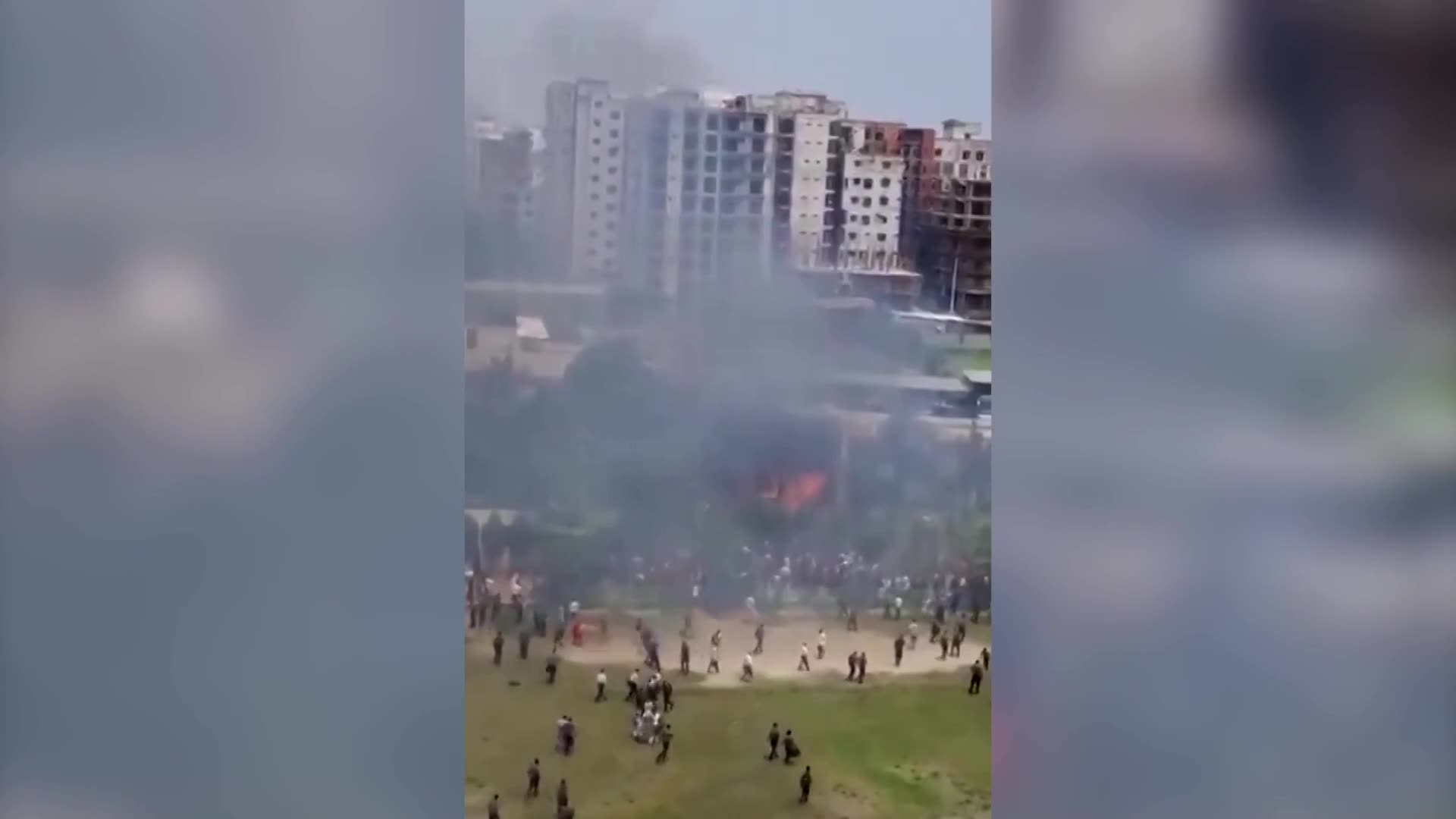 Smoke and flames seen at site of Bangladesh jet crash